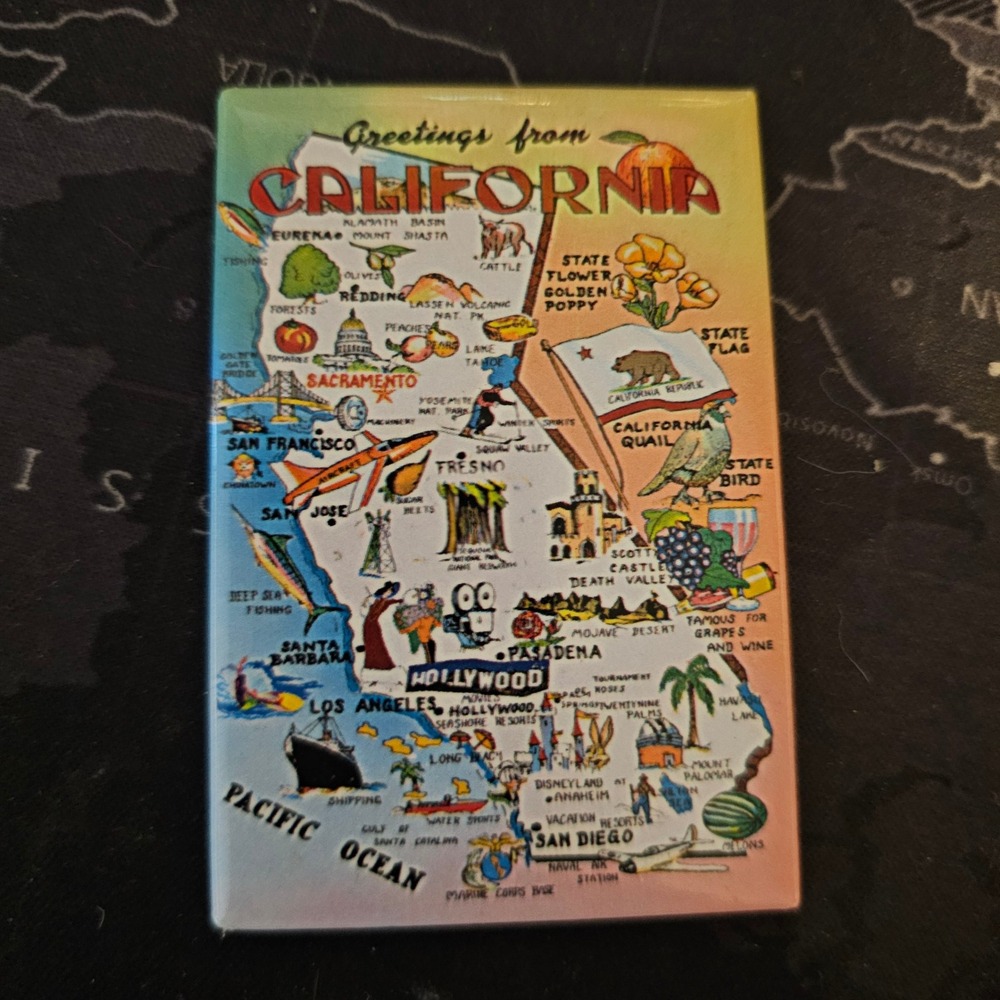 Greetings from California Souvenir Map Refrigerator Magnet D.N. Sales CA-16